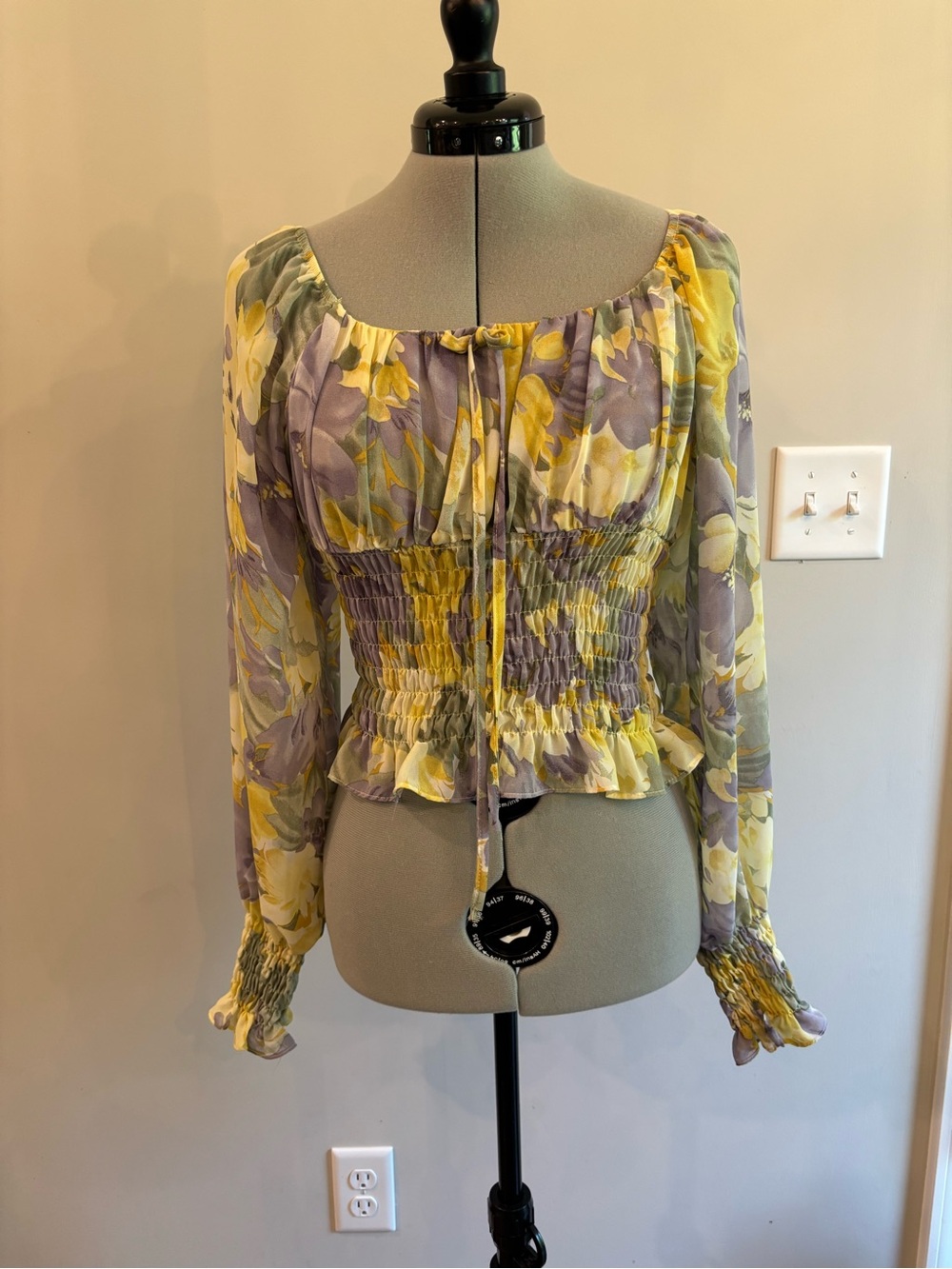 Lena Floral Smocked Peplum Blouse - Yellow & Lavender